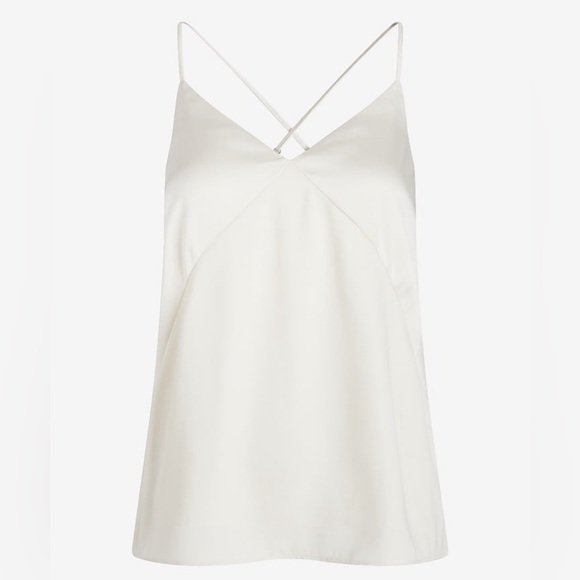 Express Cream Satin Seamed V-Neck Cross-Back Downtown Cami Size L - Picture 2 of 7